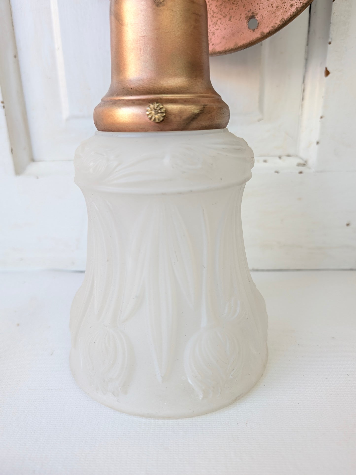 Two Copper Sconces with Tulip Shades, Arts and Crafts Wall Lighting