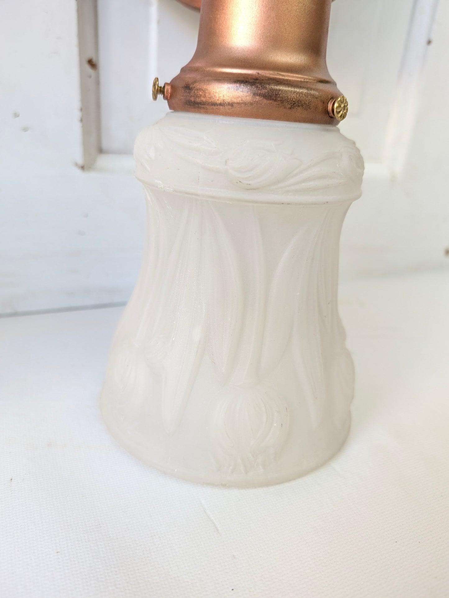 Two Copper Sconces with Tulip Shades, Arts and Crafts Wall Lighting