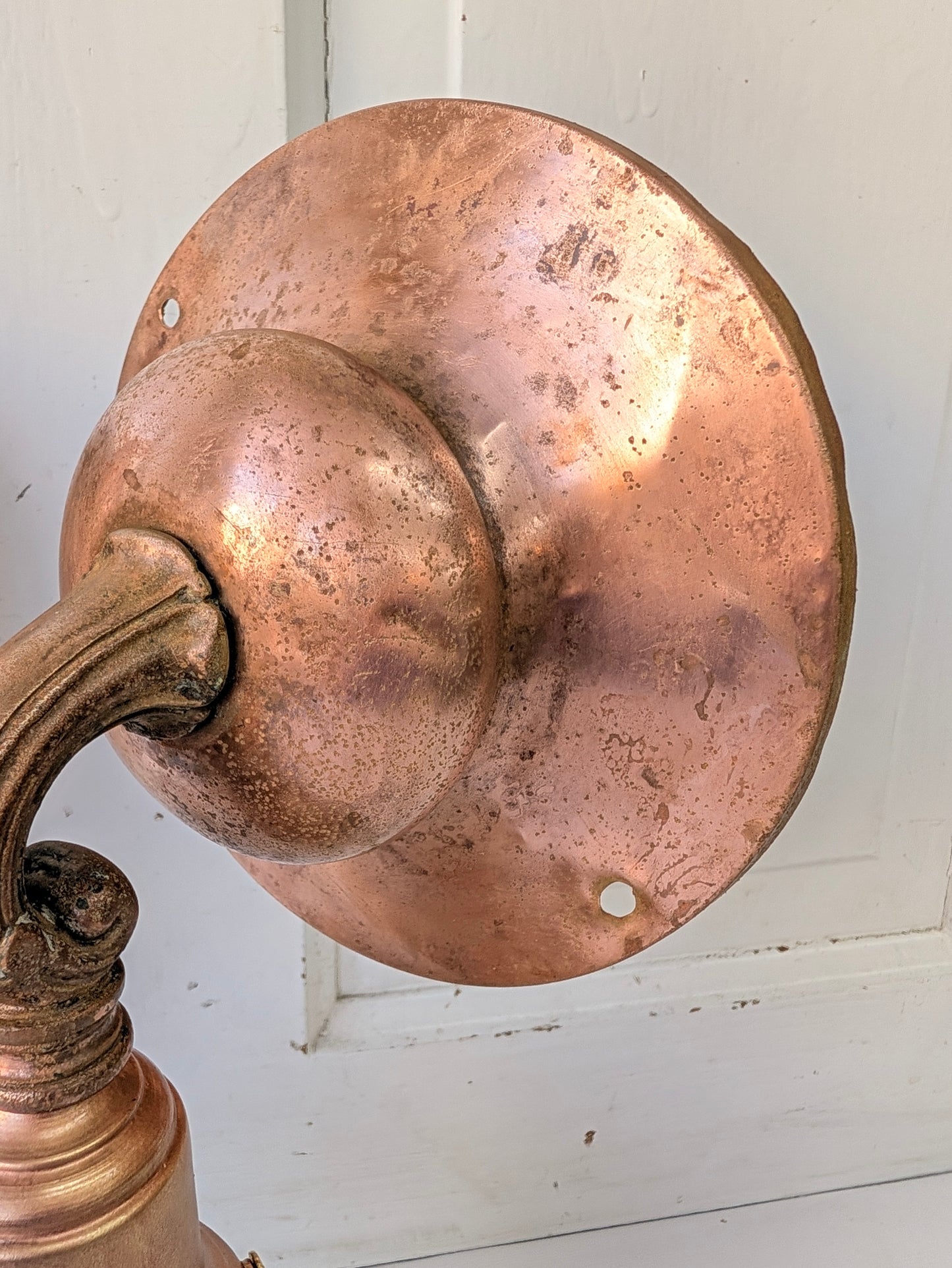Two Copper Sconces with Tulip Shades, Arts and Crafts Wall Lighting