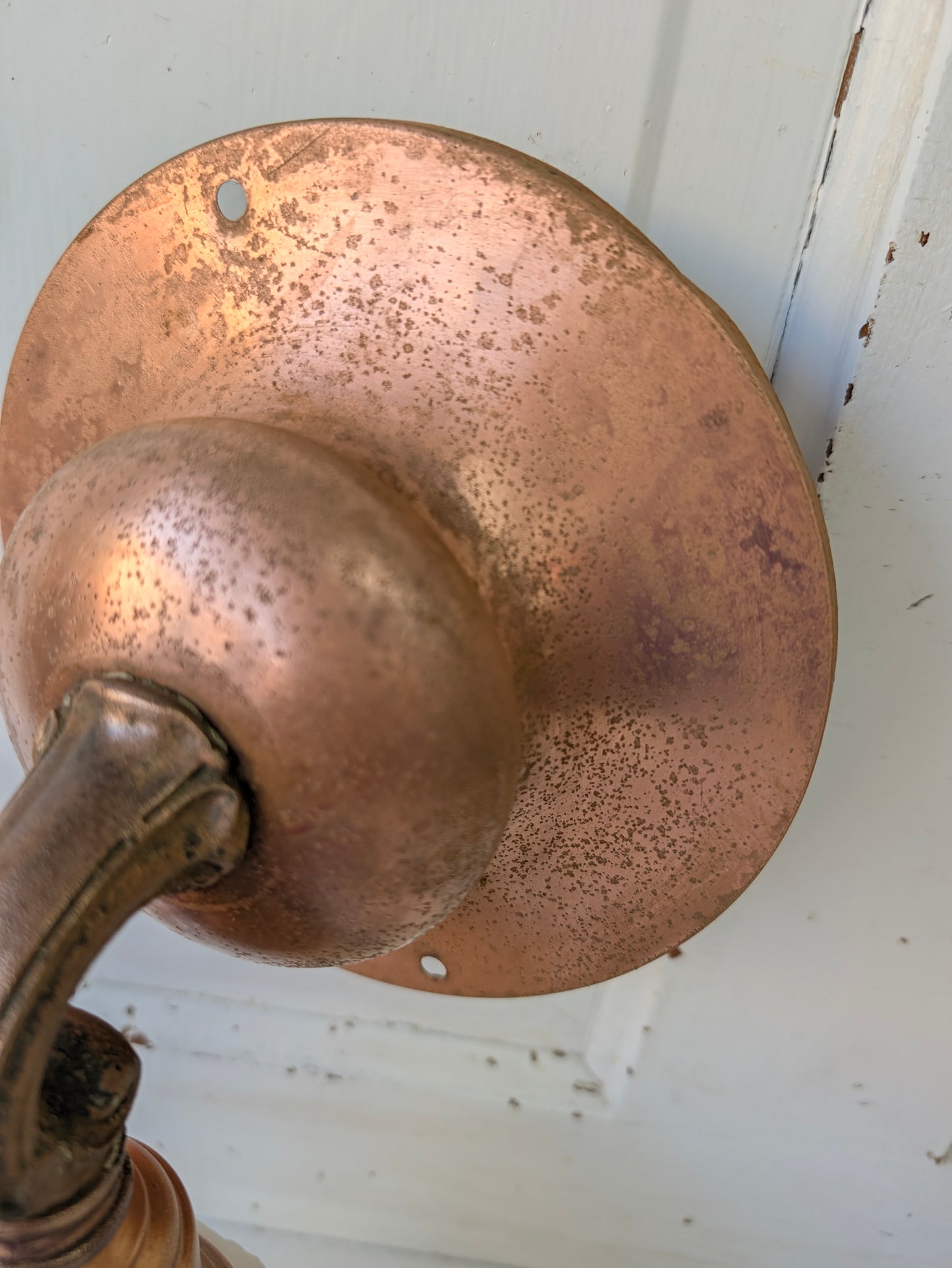 Two Copper Sconces with Tulip Shades, Arts and Crafts Wall Lighting