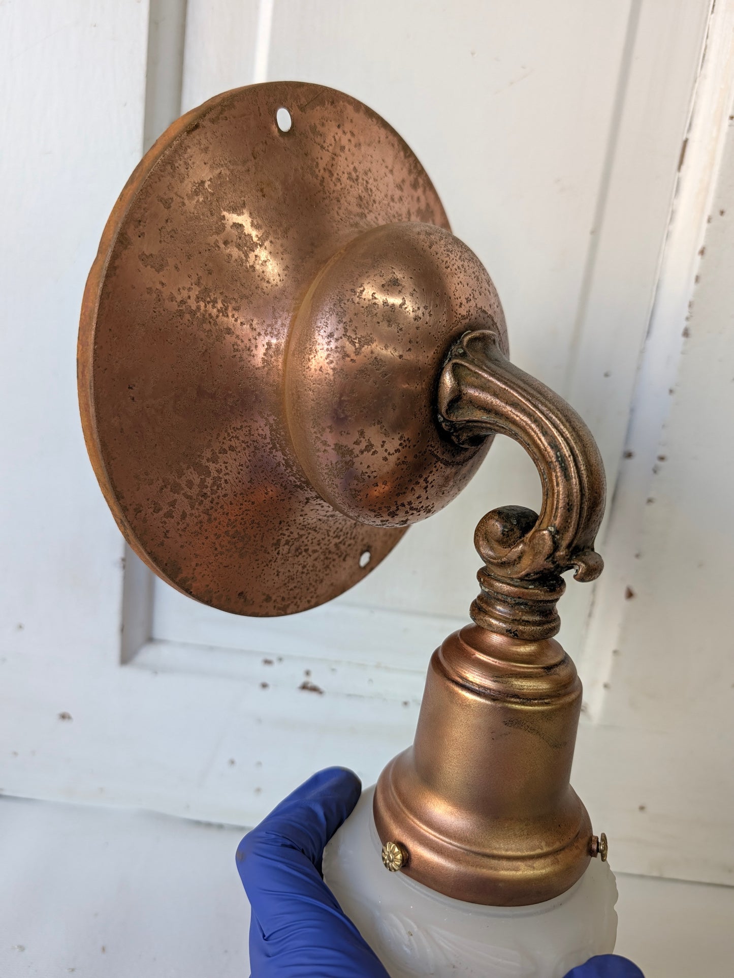 Two Copper Sconces with Tulip Shades, Arts and Crafts Wall Lighting