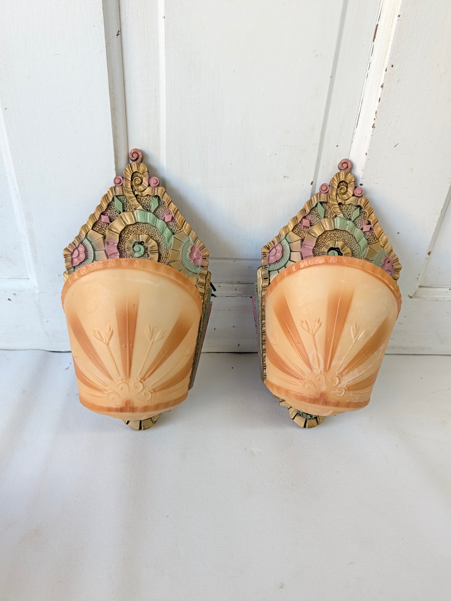Beardslee Art Deco Slip Shade Sconces, Gold Molded Glass Wall Lights (Pair)