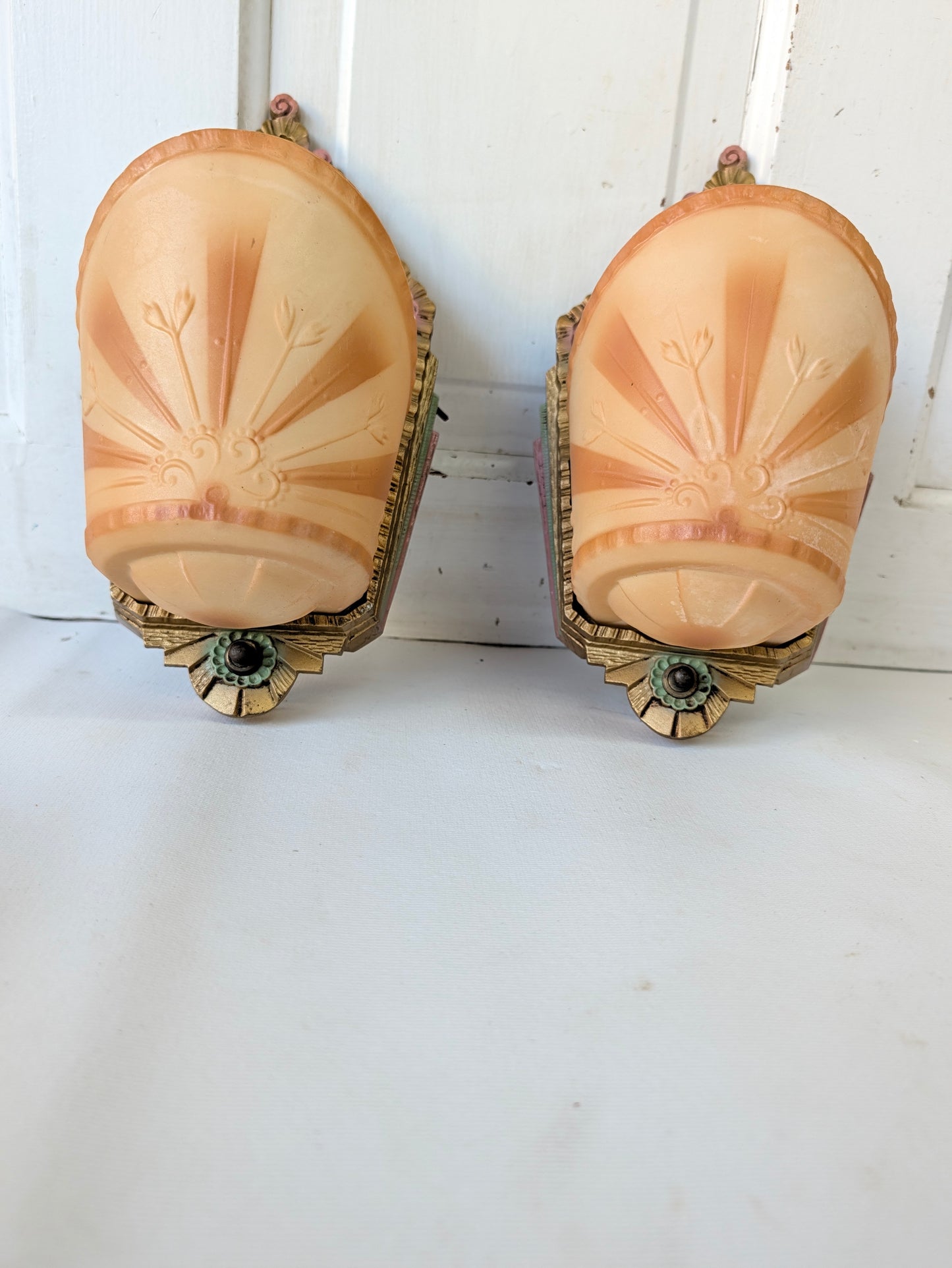 Beardslee Art Deco Slip Shade Sconces, Gold Molded Glass Wall Lights (Pair)