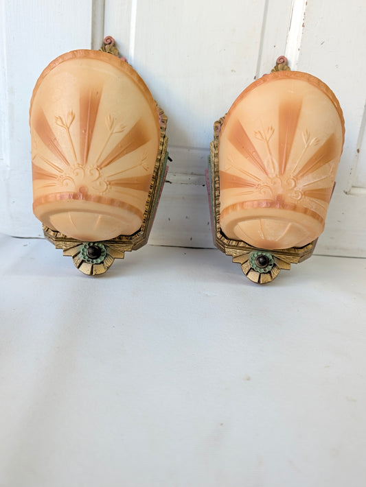 Beardslee Art Deco Slip Shade Sconces, Gold Molded Glass Wall Lights (Pair)