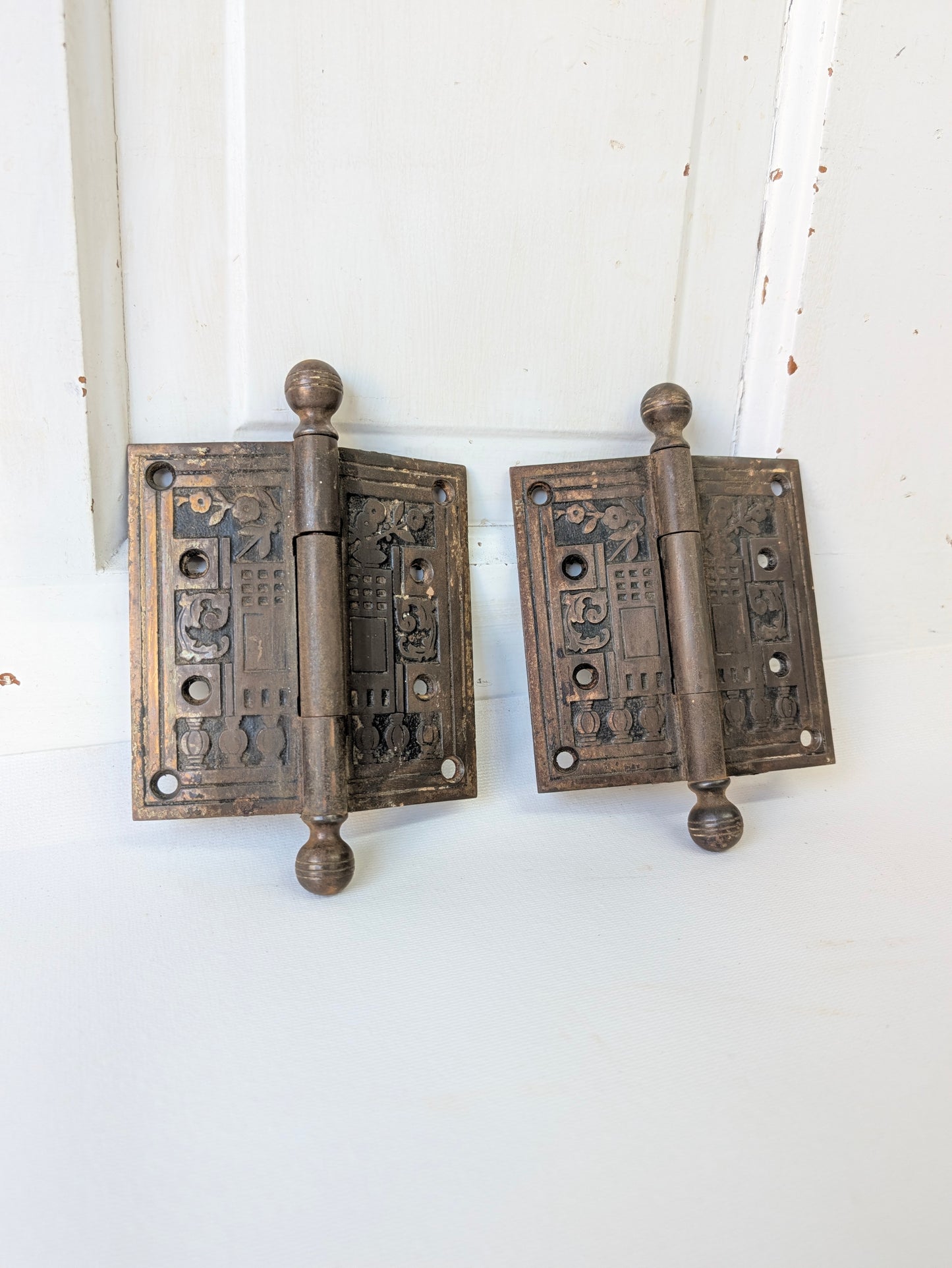 Set of 4.5 Eastlake Hinges, Two Antique Door Hinges