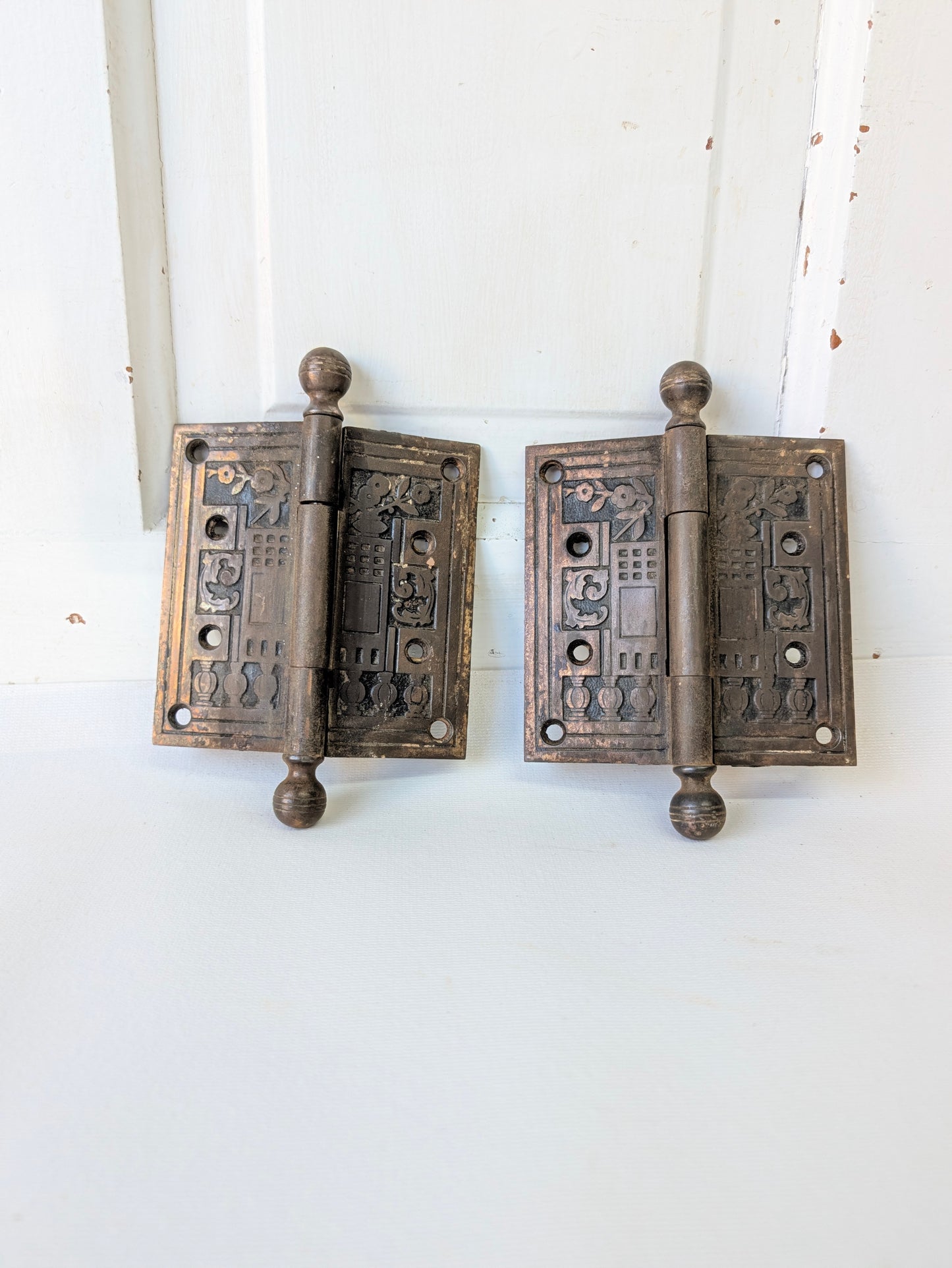 Set of 4.5 Eastlake Hinges, Two Antique Door Hinges