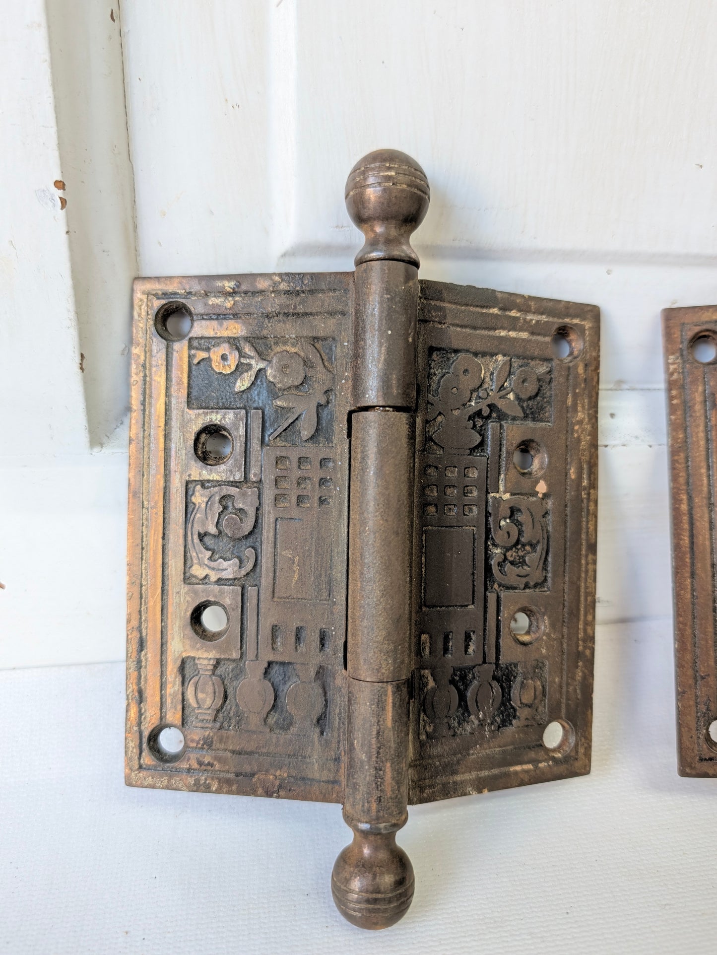 Set of 4.5 Eastlake Hinges, Two Antique Door Hinges