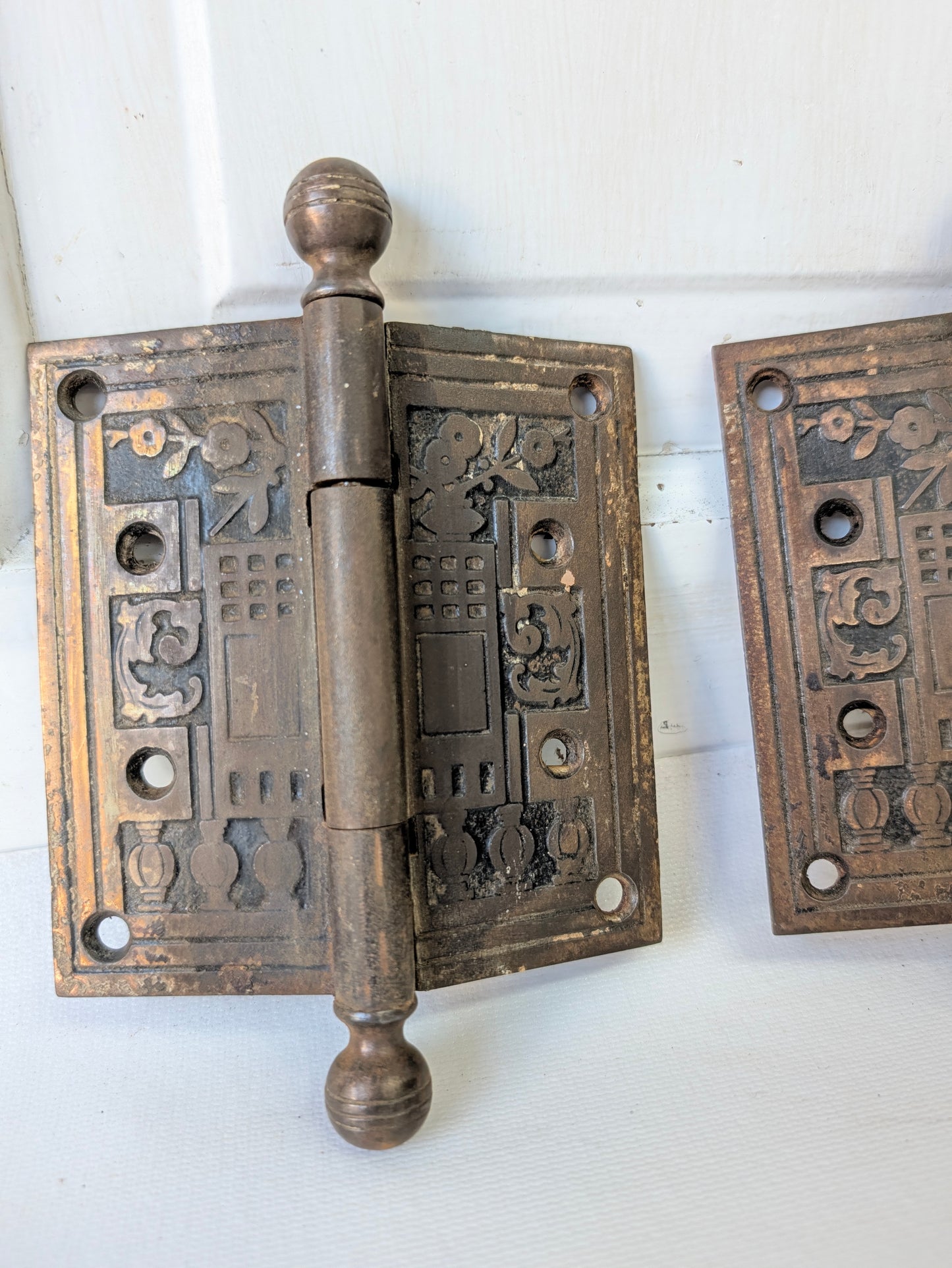 Set of 4.5 Eastlake Hinges, Two Antique Door Hinges