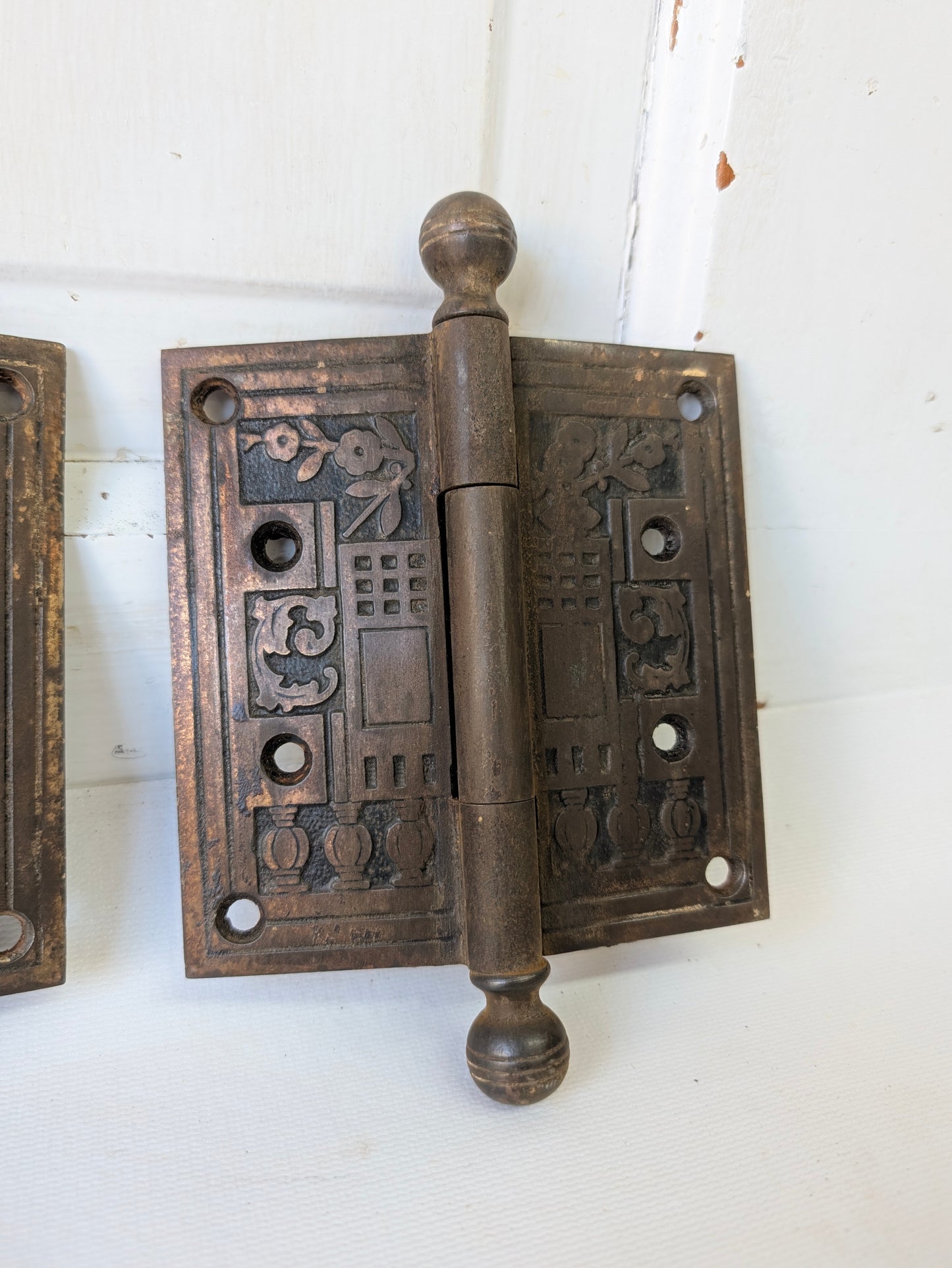 Set of 4.5 Eastlake Hinges, Two Antique Door Hinges