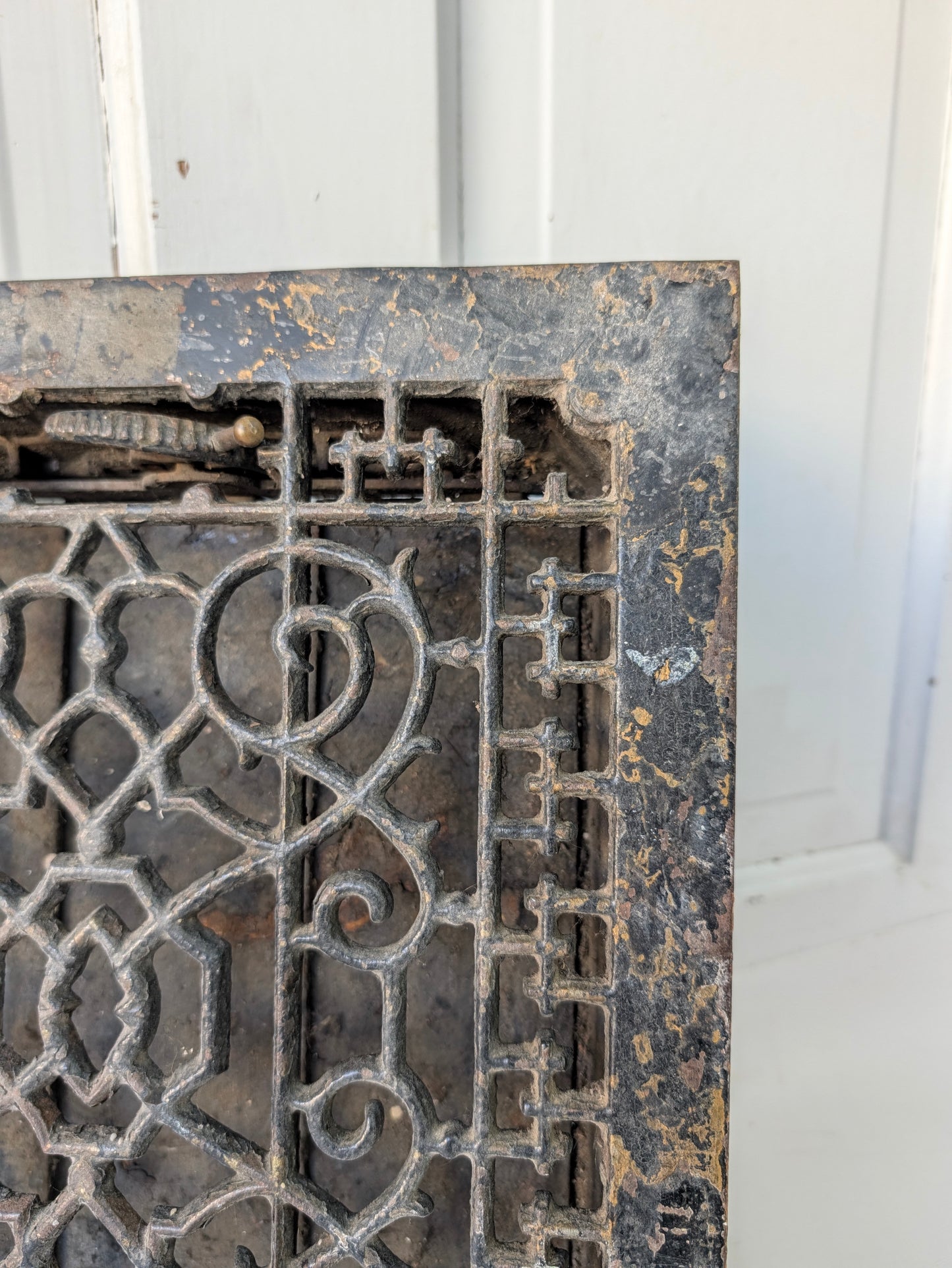 12 x 14 Scroll Design Vent Cover with Louvers, Working Vintage Cast Iron Register