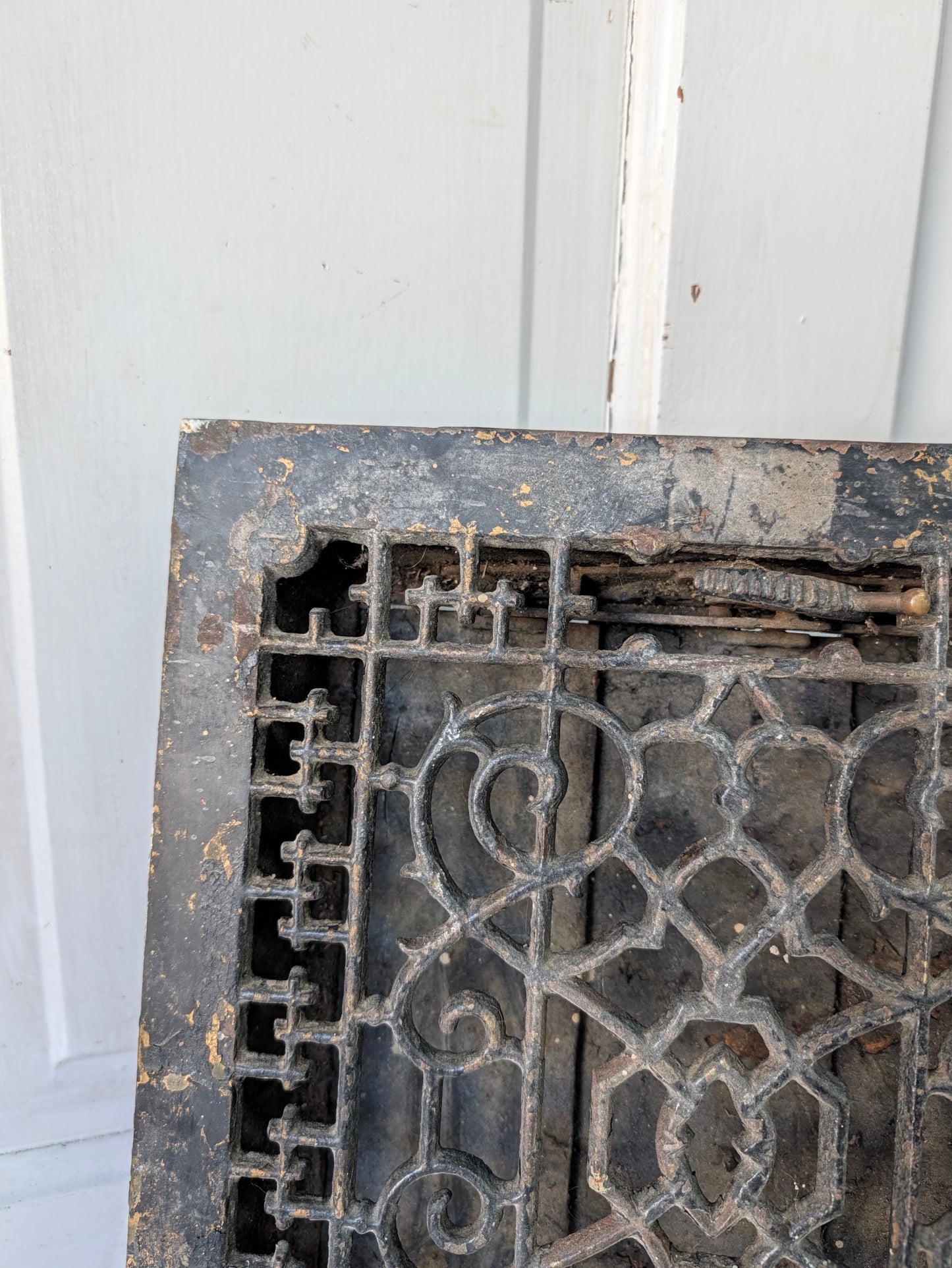 12 x 14 Scroll Design Vent Cover with Louvers, Working Vintage Cast Iron Register