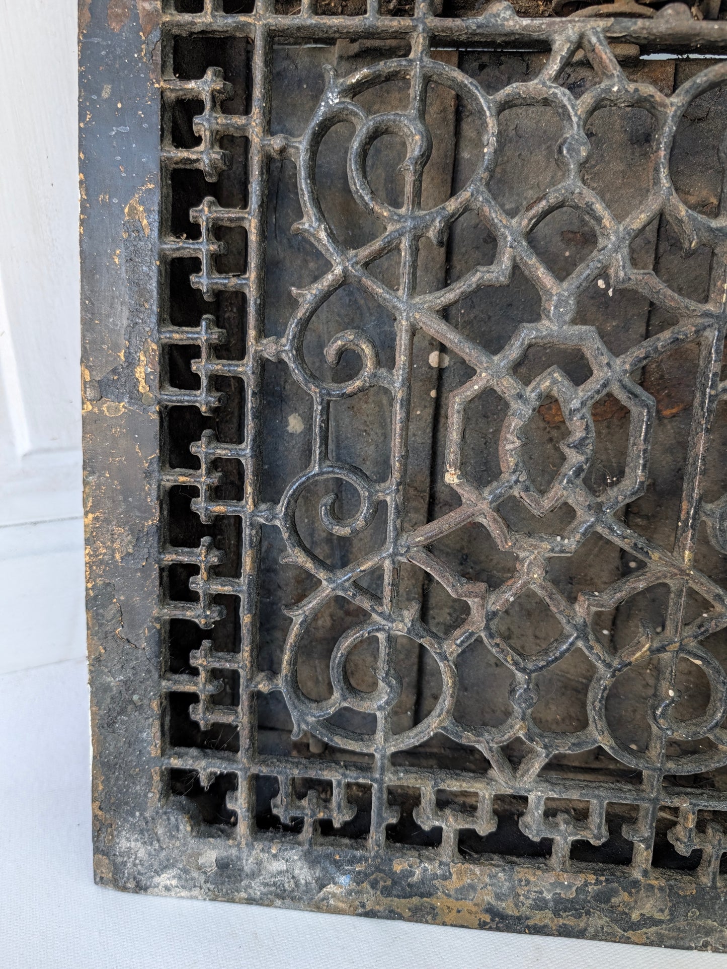 12 x 14 Scroll Design Vent Cover with Louvers, Working Vintage Cast Iron Register