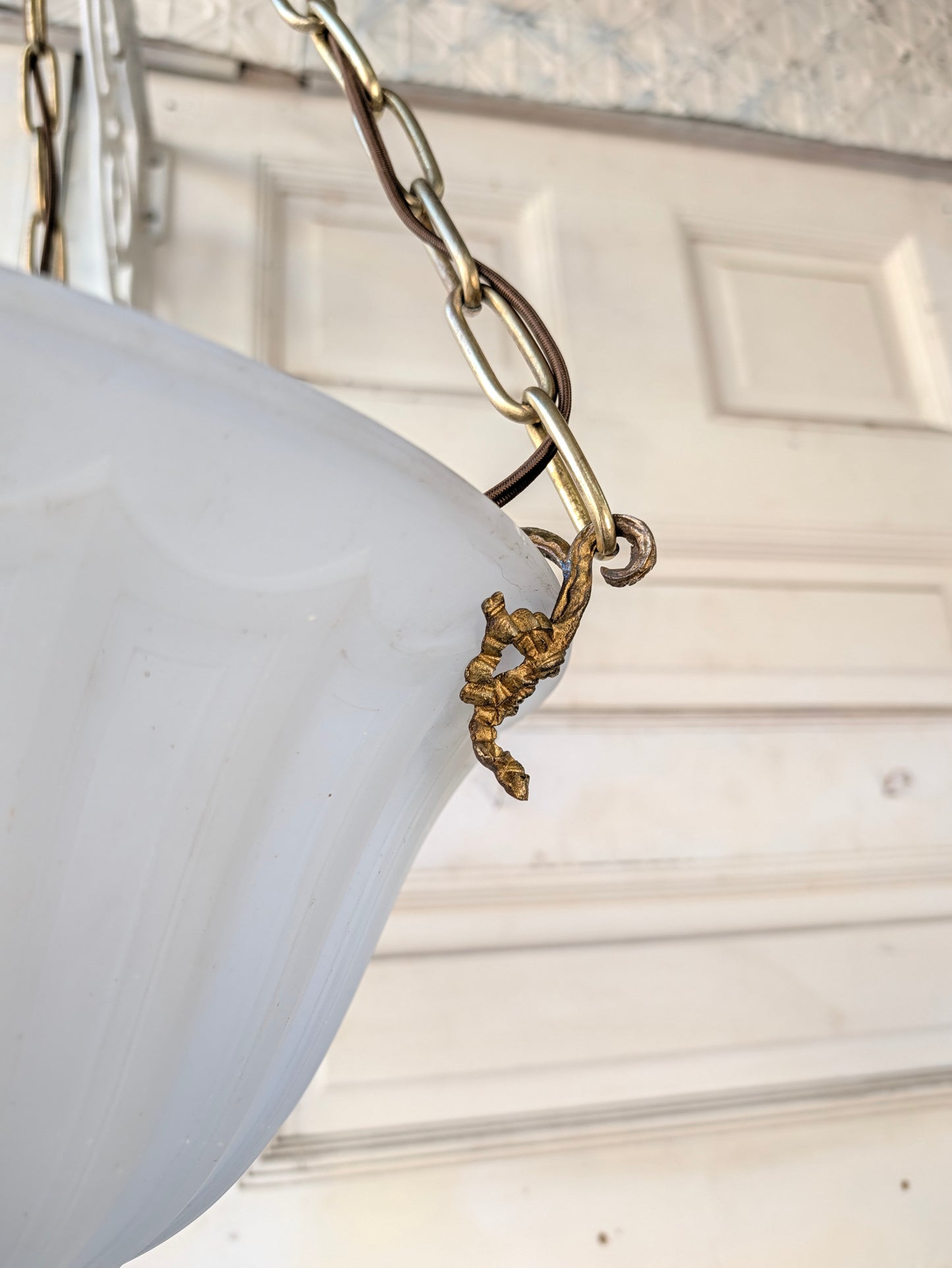Victorian Molded Glass Bowl Chandelier: Frosted White Hanging Light