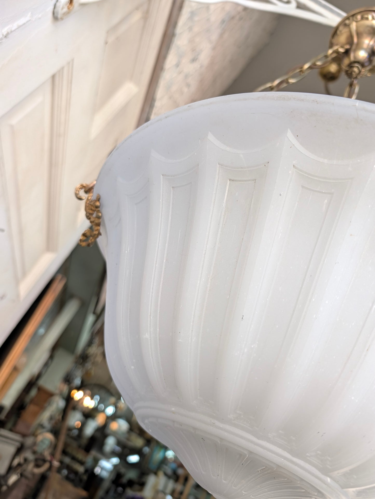 Victorian Molded Glass Bowl Chandelier: Frosted White Hanging Light