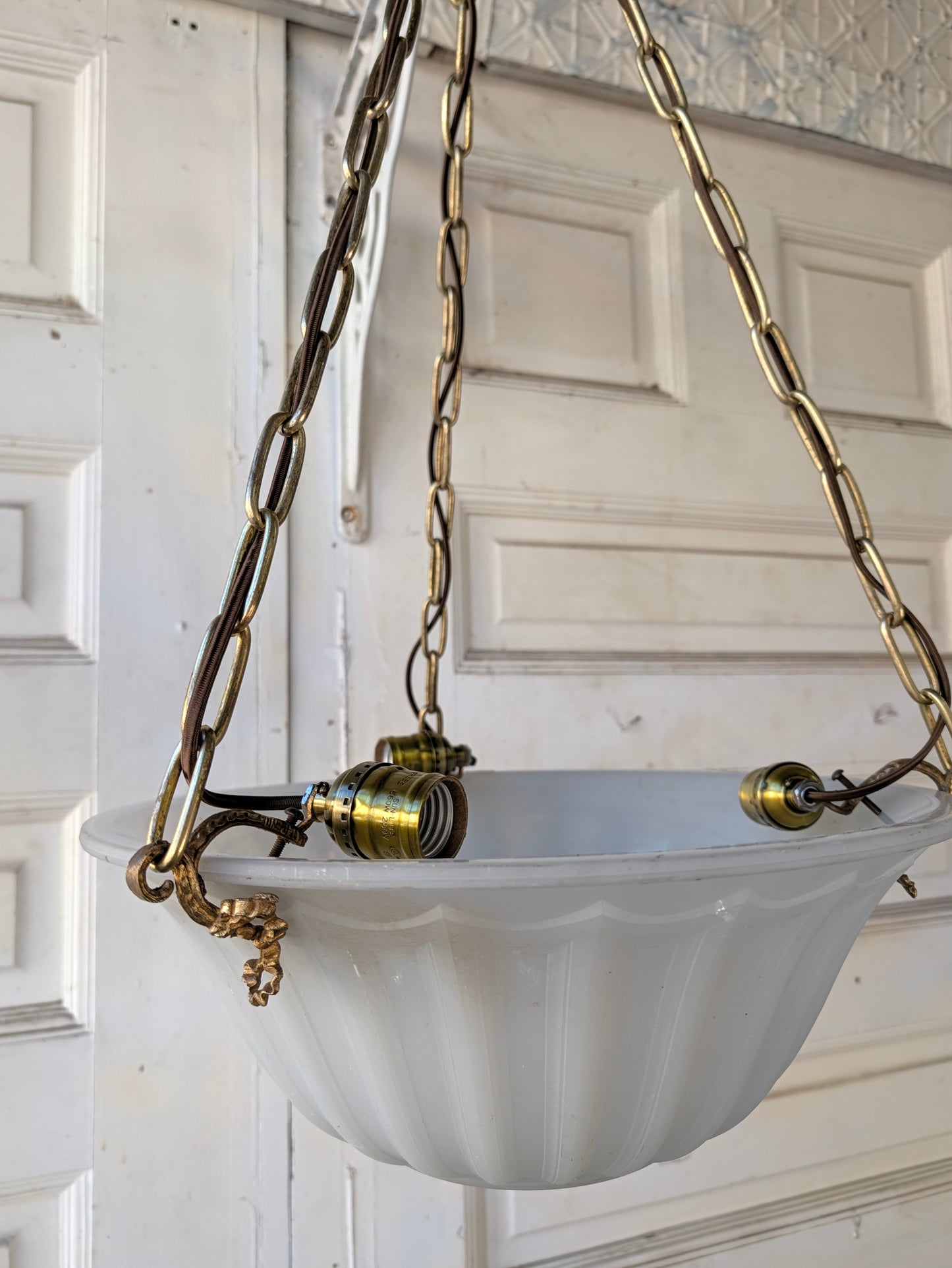 Victorian Molded Glass Bowl Chandelier: Frosted White Hanging Light