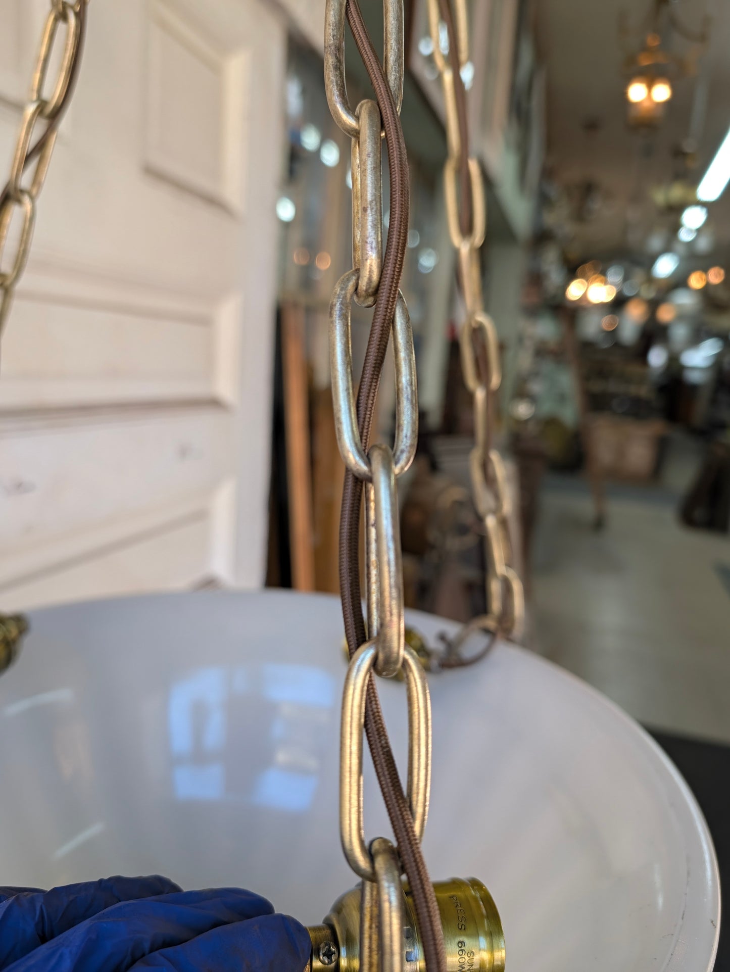 Victorian Molded Glass Bowl Chandelier: Frosted White Hanging Light