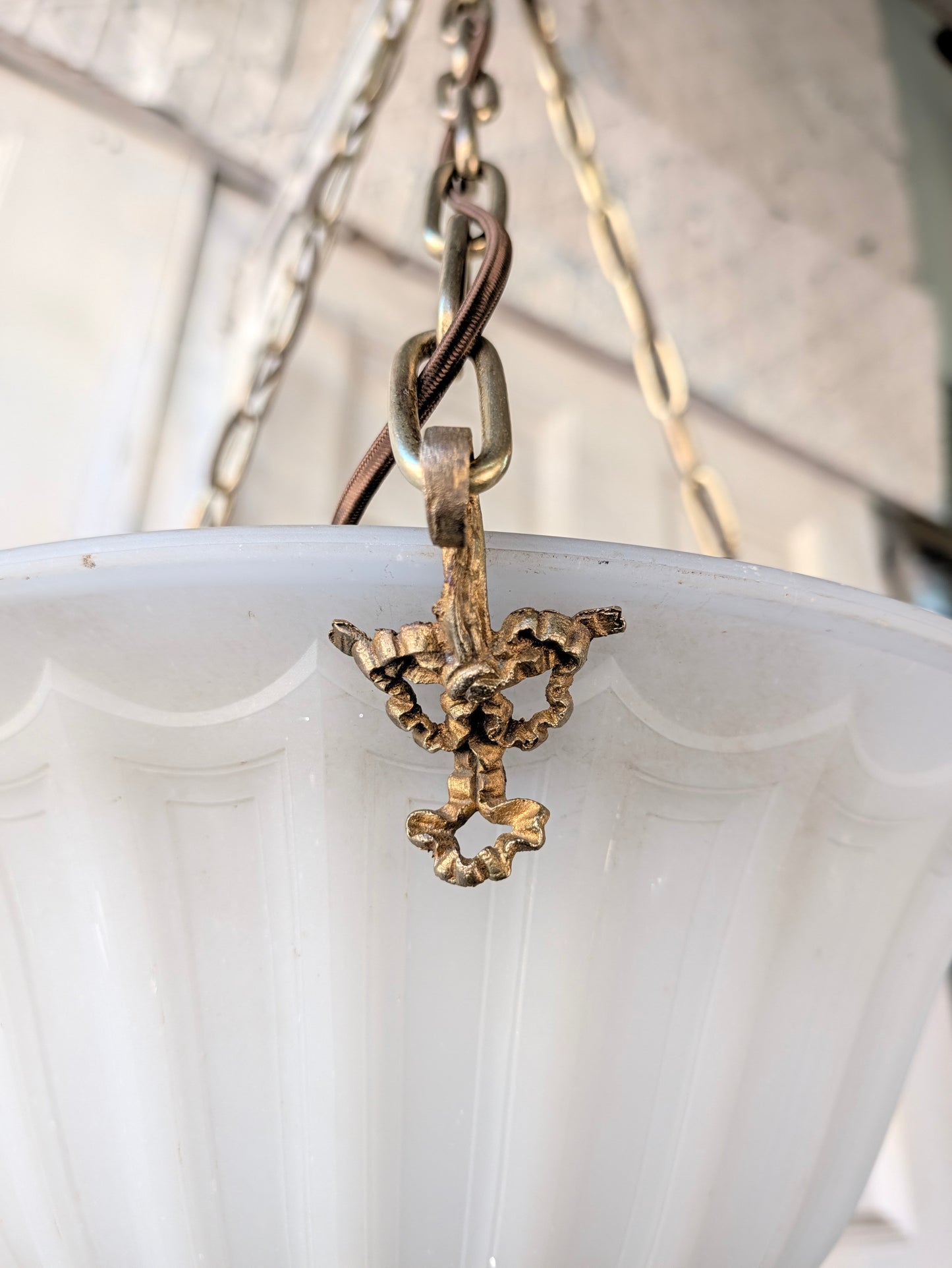 Victorian Molded Glass Bowl Chandelier: Frosted White Hanging Light