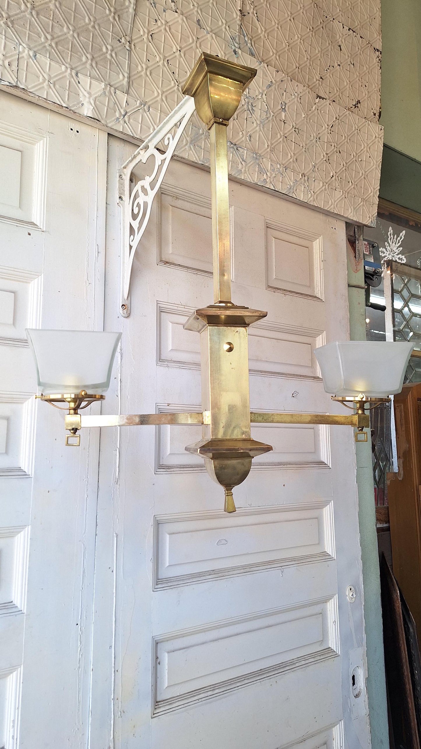 Antique Brass Arts & Crafts Chandelier - Mission Style Light