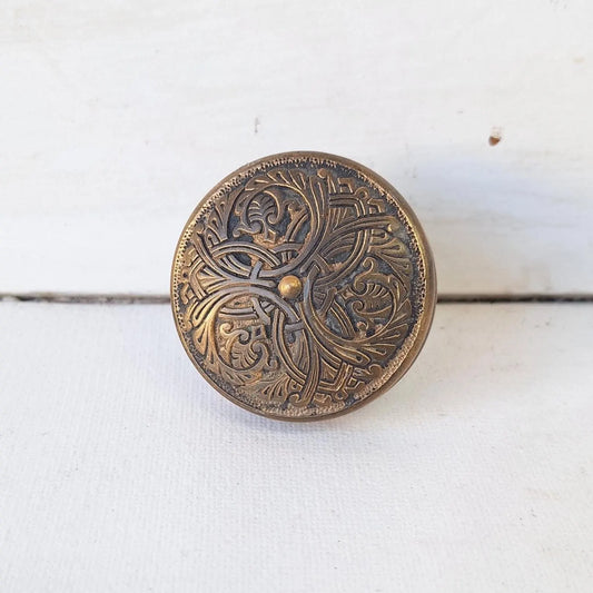 Antique Branford Doorknob with Interlocking Design, Victorian Era, Fancy Brass Door Knob, Button Center Antique Door Handle 022706