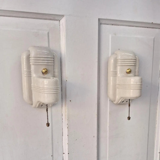 Pull Chain Vintage Porcelain Bathroom Sconces, Vanity Lights Pair