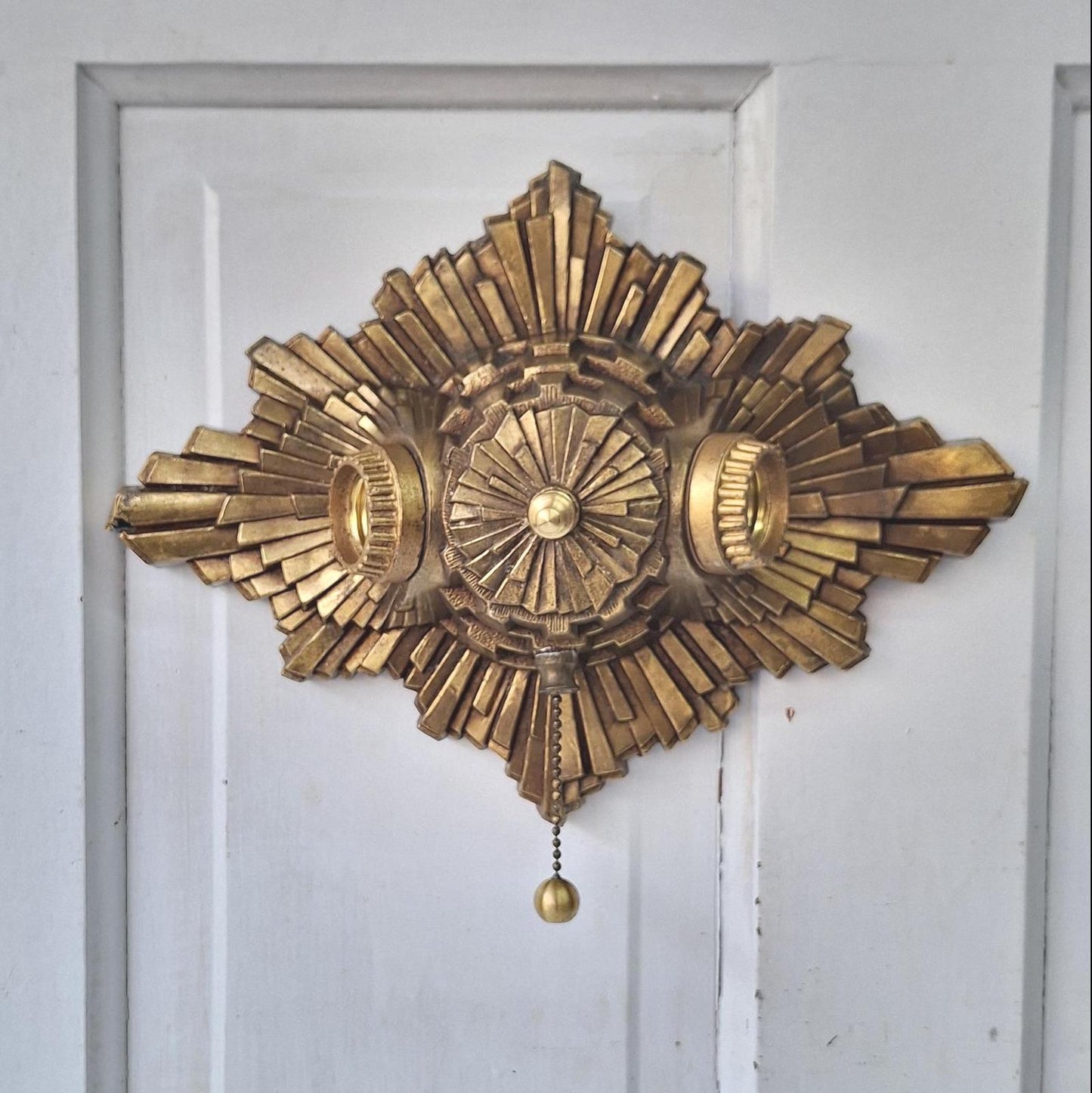 Art Deco Gold Flush Mount Light: Antique Two-Socket Ceiling Fixture