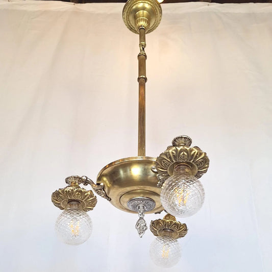 Antique Brass Pan Light: Two Tone Brass and Silver Chandelier