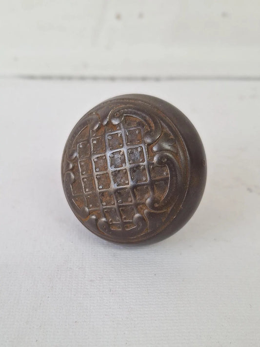 Cast Iron Doorknob with Lattice Design, Antique Iron Door Knob Handle