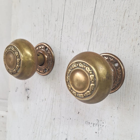 Antique Wrought Bronze Doorknobs and Rosettes, Brass Door Knob and Plate Hardware