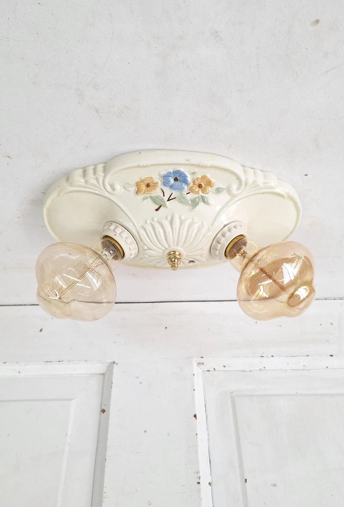 Two Bulb Floral Design Porcelier Light, Art Deco Light Fixture
