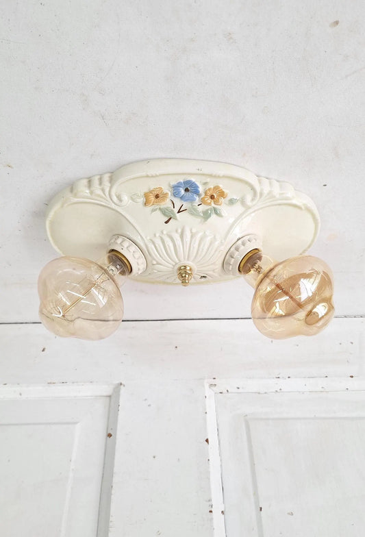 Two Bulb Floral Design Porcelier Light, Art Deco Light Fixture