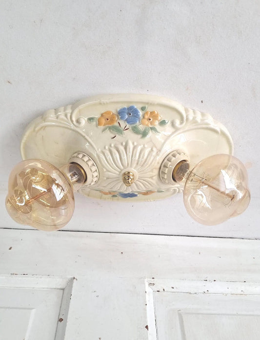 Two Bulb Floral Design Porcelier Light, Art Deco Light Fixture