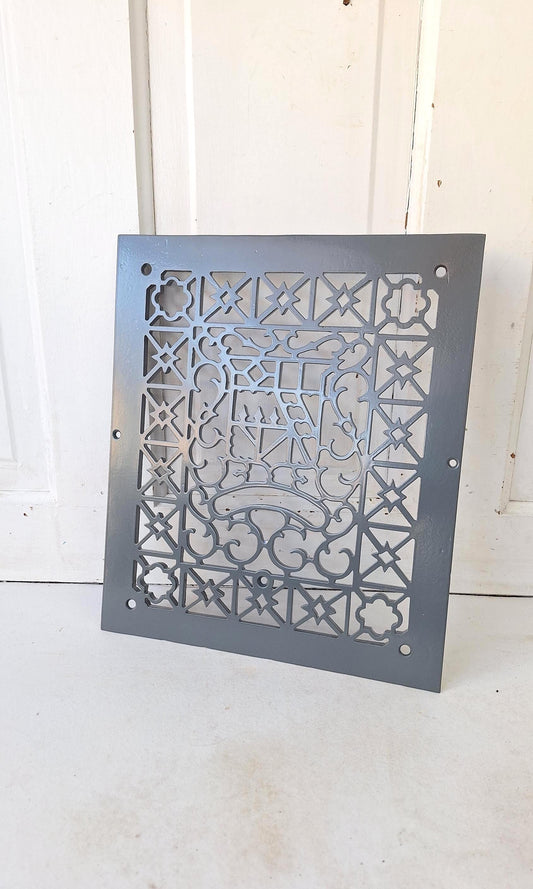Large 12 x 14 Fancy Design Vent Cover, Vintage Cast Iron Register