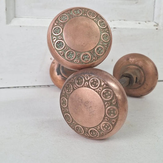 Antique Geneva Pattern Doorknob Set, Bronze Plated Iron Door Knobs