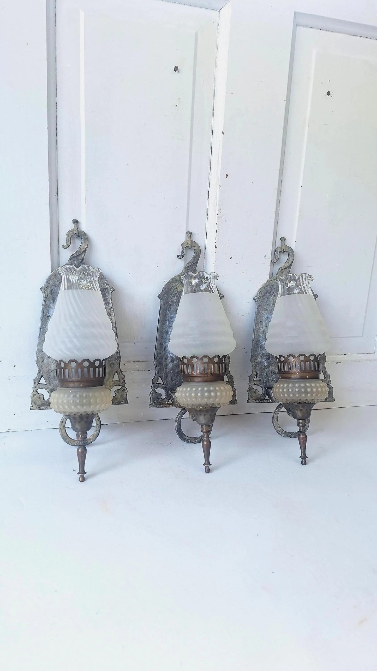 Virden Co. Hammered Iron Sconce Set of Three Lights