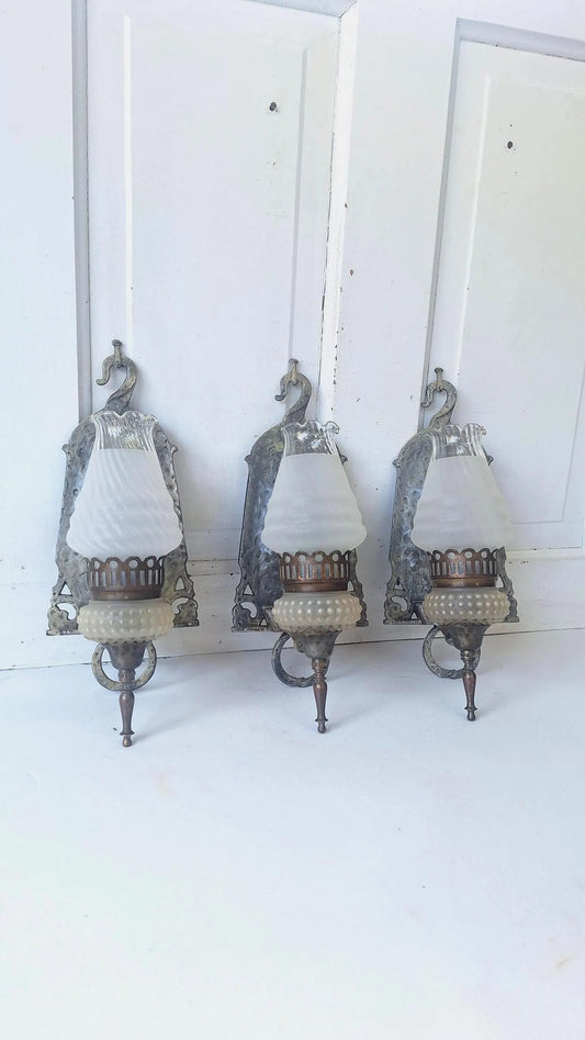 Virden Co. Hammered Iron Sconce Set of Three Lights