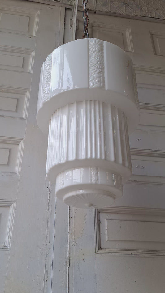 Large Floral Design Art Deco Skyscraper Pendant Light, Wedding Cake Style Antique Pendant Light