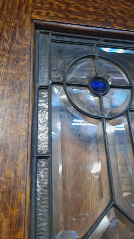 Victorian Era Oak and Stained Glass Entry Door, 38" Antique Front Door