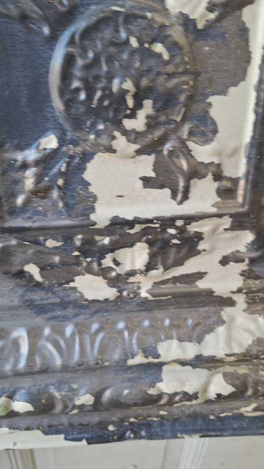 Rare Figural Tin Ceiling Tile, Woman's Face Deco Stamped Tin