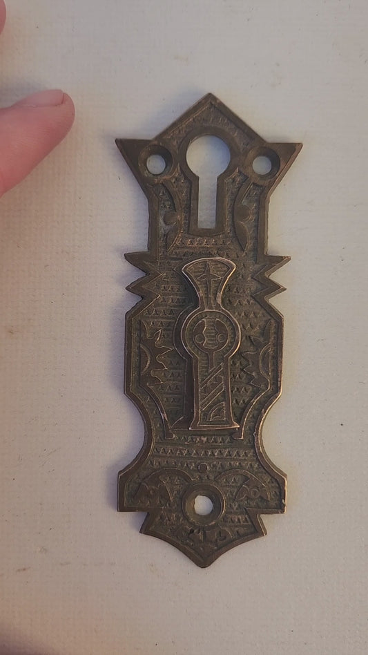 Large Antique Victorian Era Keyhole Escutcheon with Swinging Drop Cover, Antique Key Hole Plate 021701