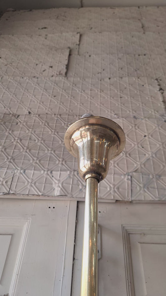 Vintage Pink Pendant Light with Stenciled Design, Brass and Glass Antique Pink Glass Globe Light 062403
