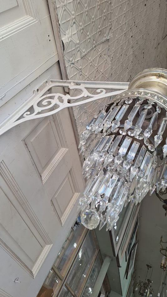 Vintage Silver Crystal Chandelier, Cut Glass Flush Mount Light, Small Chandelier, Draped Crystal Light