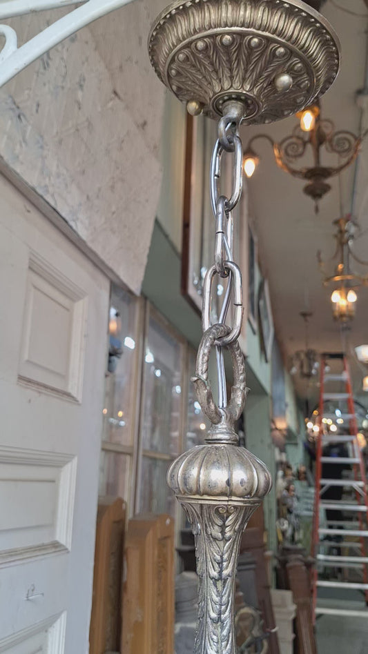 Vintage Silver Crystal Chandelier: Cut Glass Flush Mount Light