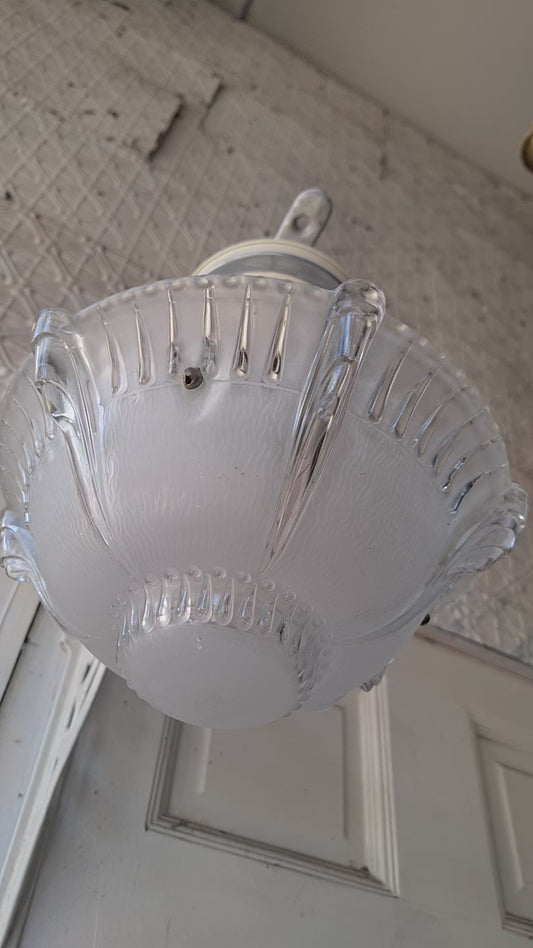 Vintage Bowl Shade Three Chain Art Deco Light, Semi Flush Antique Light Shade, Etched Glass Vintage Shade, Architectural Salvage 062604