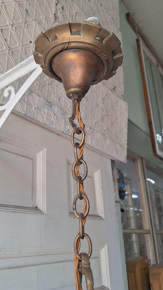 Vintage Spanish Revival 1930s Bronze Chandelier, Antique Solid Bronze Chandelier, Salvaged Spanish Style Ornate Chandelier 051308