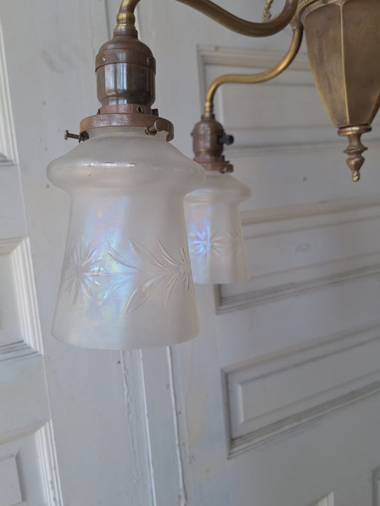 Early Electric Antique Chandelier, Victorian Era Brass Chandelier Light