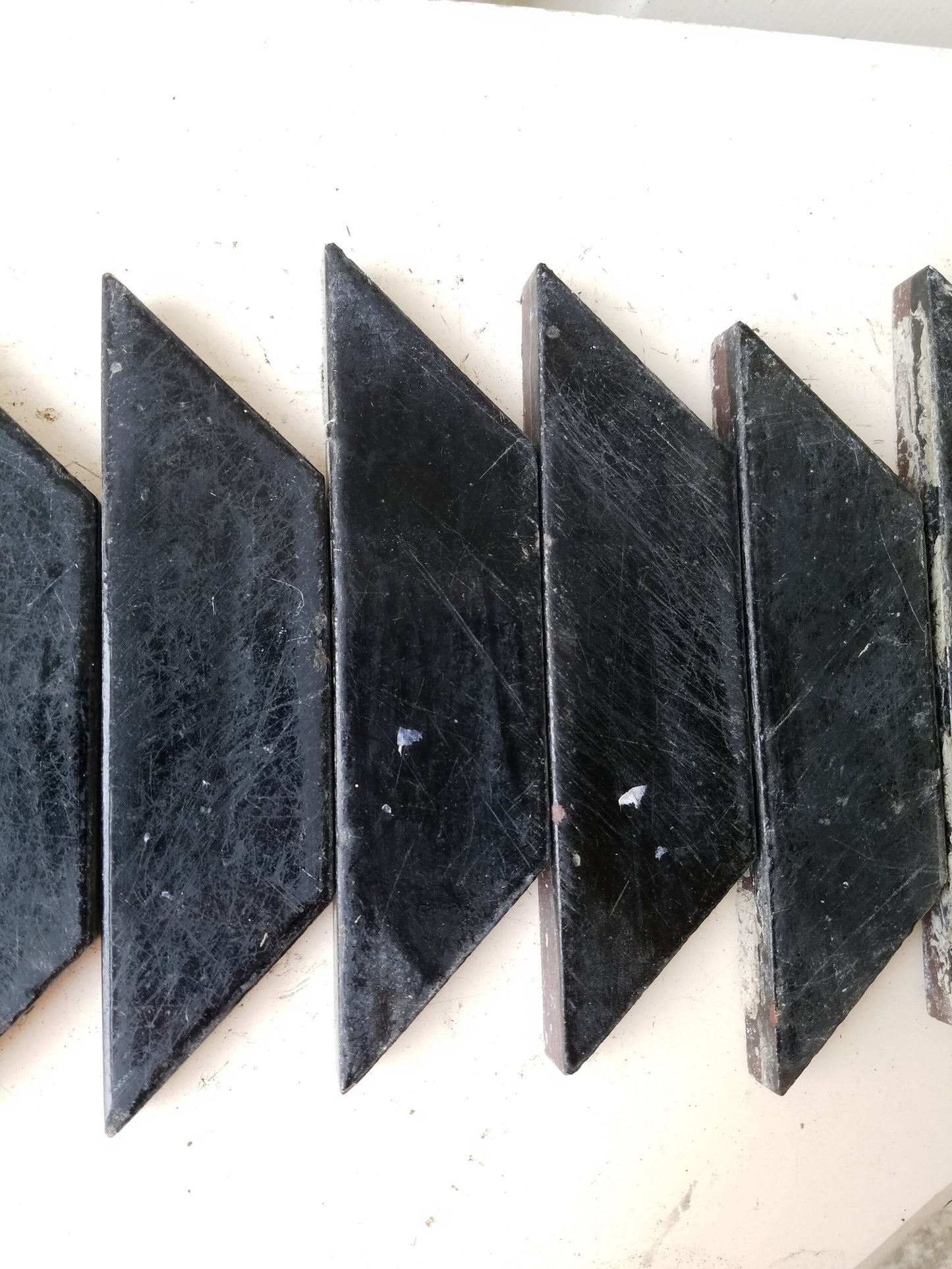 8 Black Antique Fireplace Hearth Border Tile, Angled Antique Black Fireplace Hearth Tile