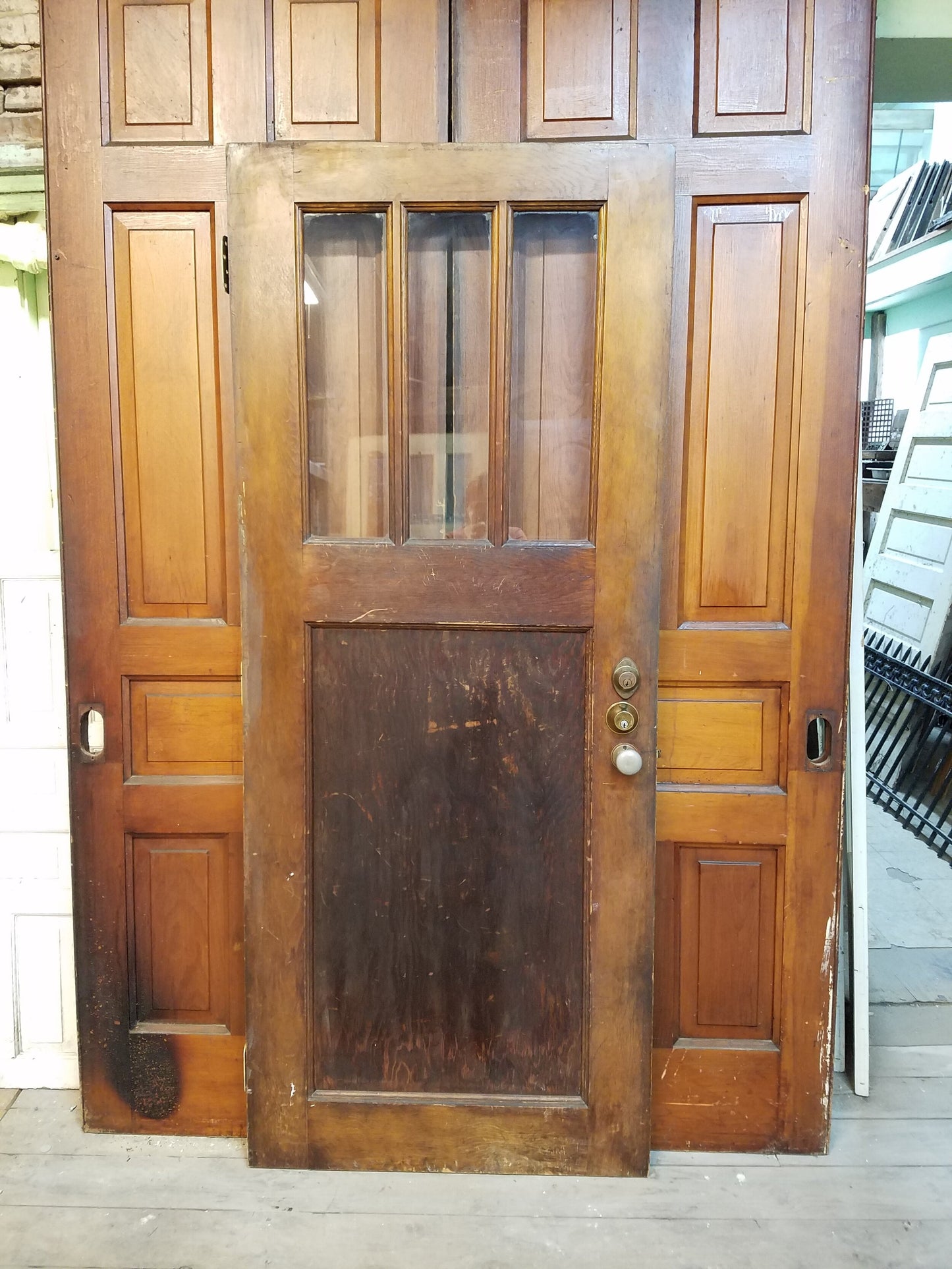 Craftsman or Mission Style Glass and Wood Front Door, Vintage Craftsman Style Entry Door