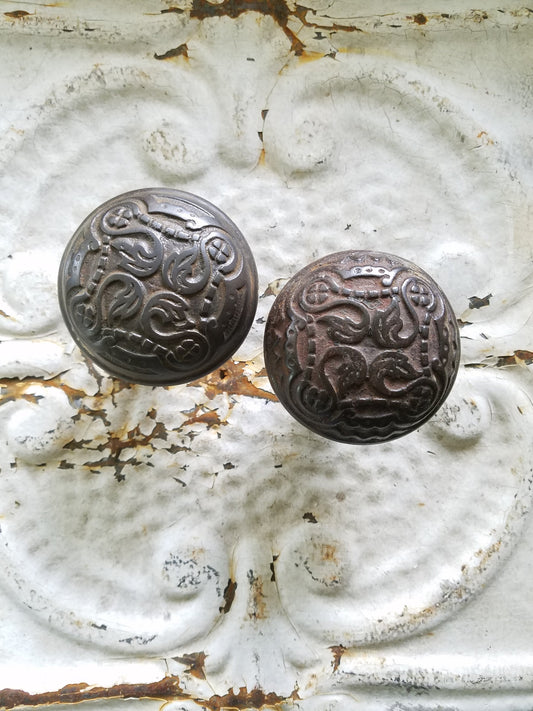 Cast Iron Amarat Doorknobs, Antique Eastlake Door Knob Set