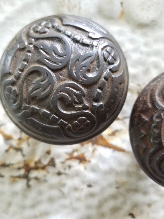 Cast Iron Amarat Doorknobs, Antique Eastlake Door Knob Set