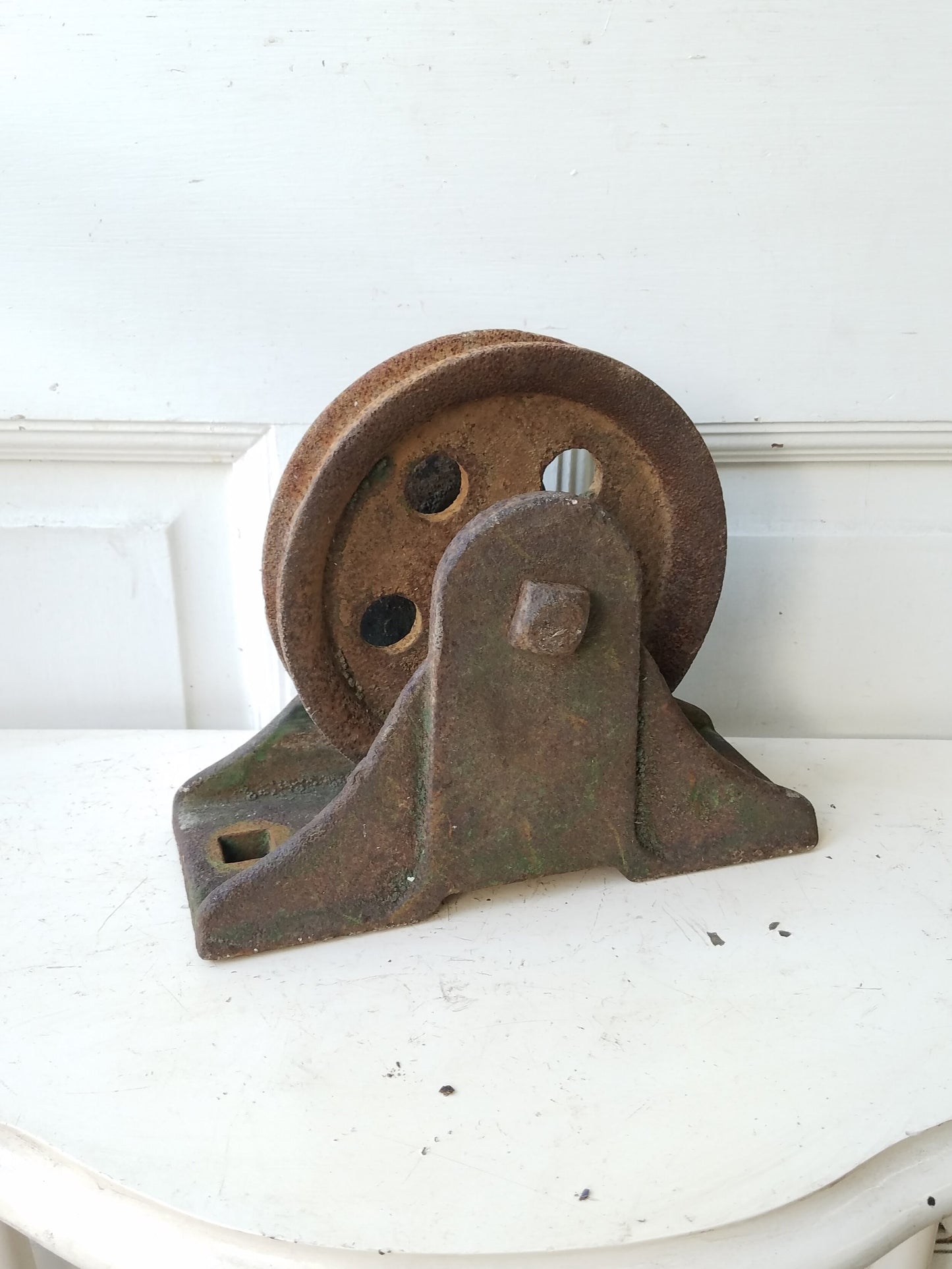 Industrial Large Cast Iron Pulley, Antique Iron Trolley or Pulley Wheel, Ships Free